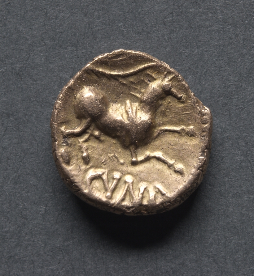 Cunobeline Quarter Stater: Horse and Branch (reverse), c. 10–40 CE (Cleveland Museum of Art 1969.153.b)
