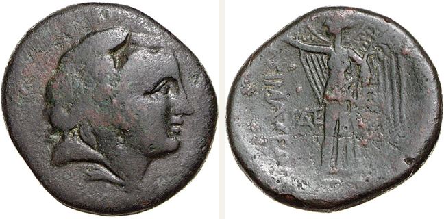 Lysimacheia, bronze coin — Nike with wreath and palm branch (CN type 12559)