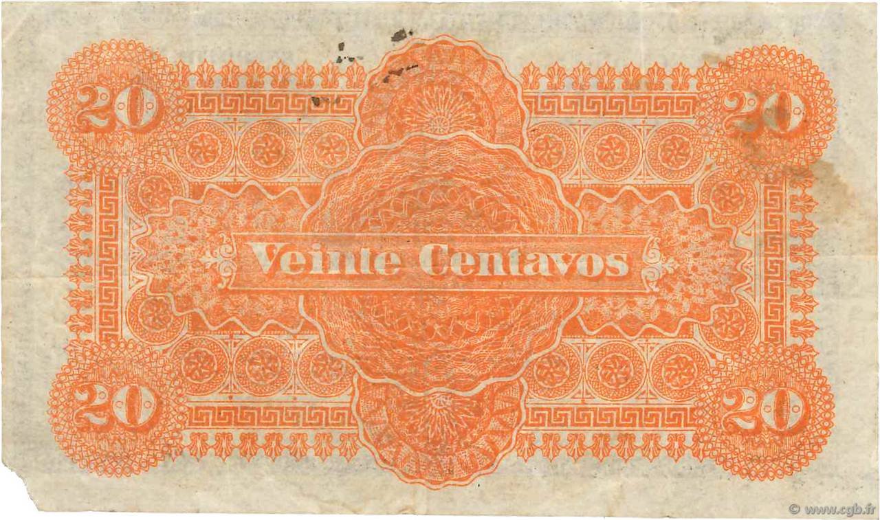 Reverse of 20 Centavos (1884), Pick 3A