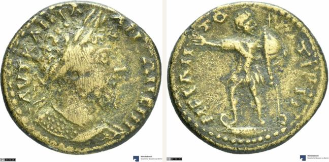 Miletoupolis, Marc Aurel, bronze coin — Youthful Miletos standing on prow (CN type 17599)