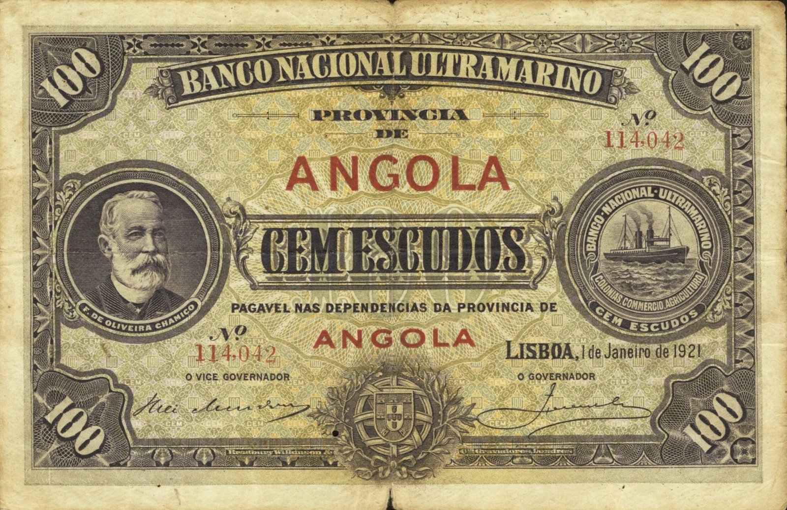 Obverse of 100 Escudos (1921), Pick 61