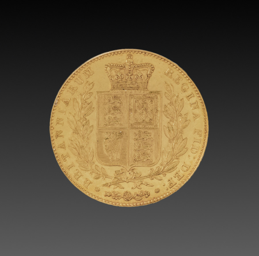 Sovereign: Broad Crowned Shield of Arms, Olive Branches and National Emblems (reverse), 1839 (Cleveland Museum of Art 1969.218.b)