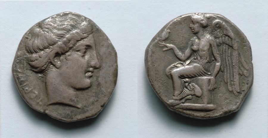 Stater: Head of Nymph (Obverse); Nike (Reverse), c. 420–400 BCE (Cleveland Museum of Art 1916.982)