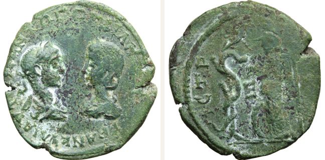 Istros, Gordian III., bronze coin — Athena standing left (CN type 16361)