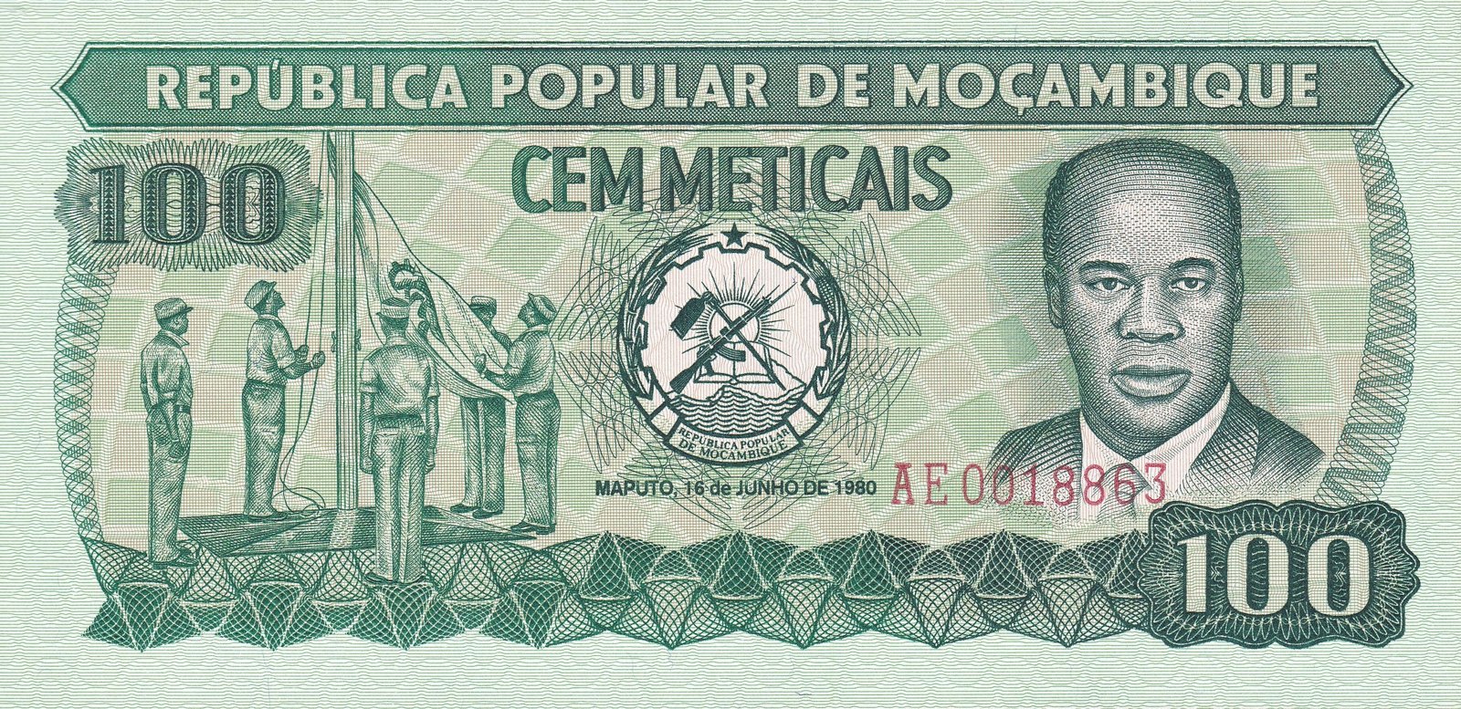 Obverse of 100 Meticais (1980), Pick 126