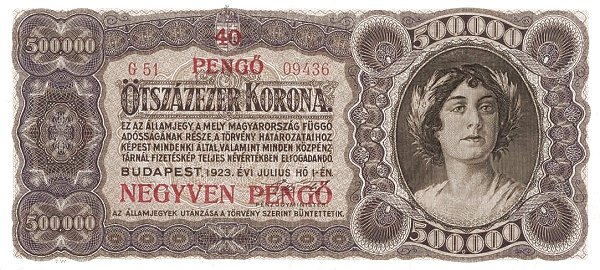 Obverse of 40 Pengos (40 Pengő) (1925), Pick 87