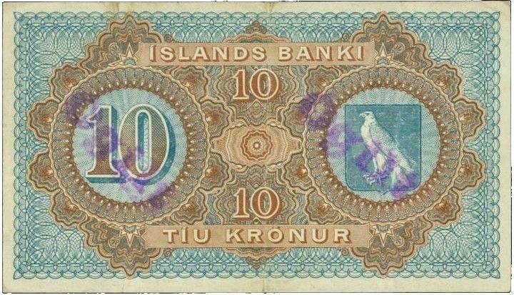 Reverse of 10 Krónur (1920), Pick 16