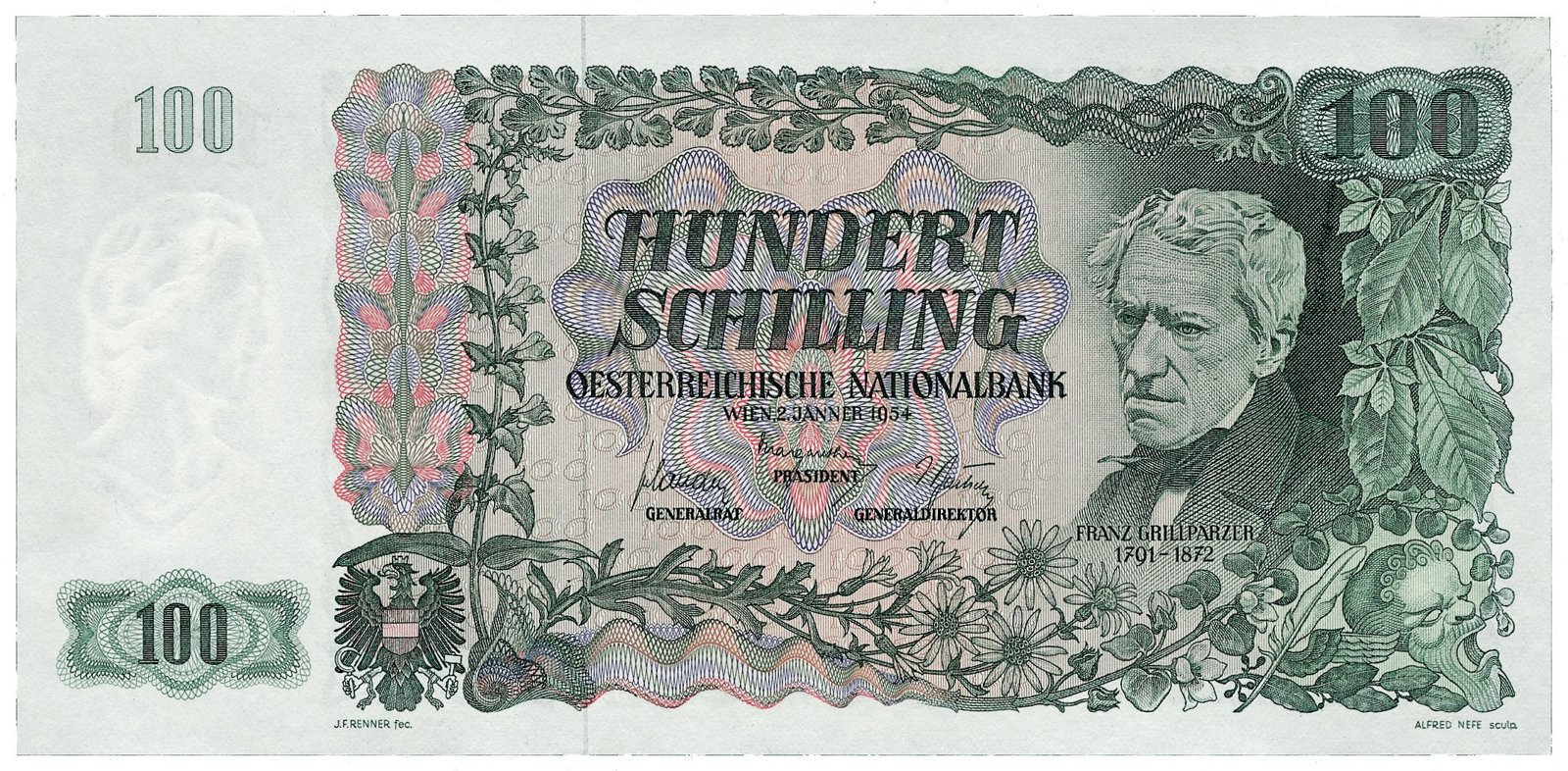 Obverse of 100 Schilling (1954), Pick 133