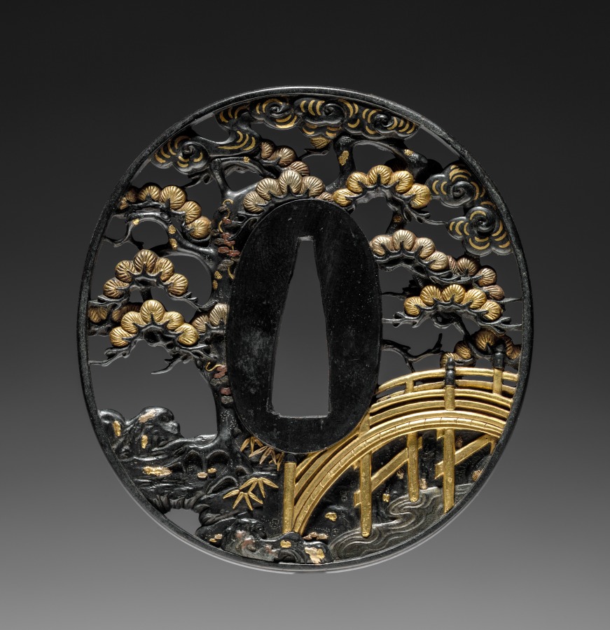 Additional museum view 2 of Sword Guard (Tsuba) with Bridge and Pine (accession 1919.484).