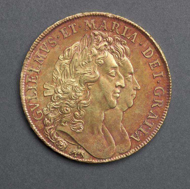 Five Guineas: William & Mary (obverse), 1691 (Cleveland Museum of Art 1969.201.a)