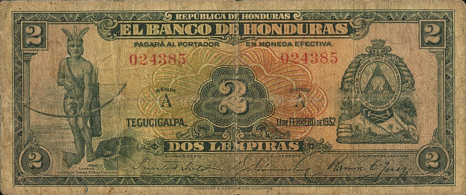 Obverse of 2 Lempiras (1932), Pick 35