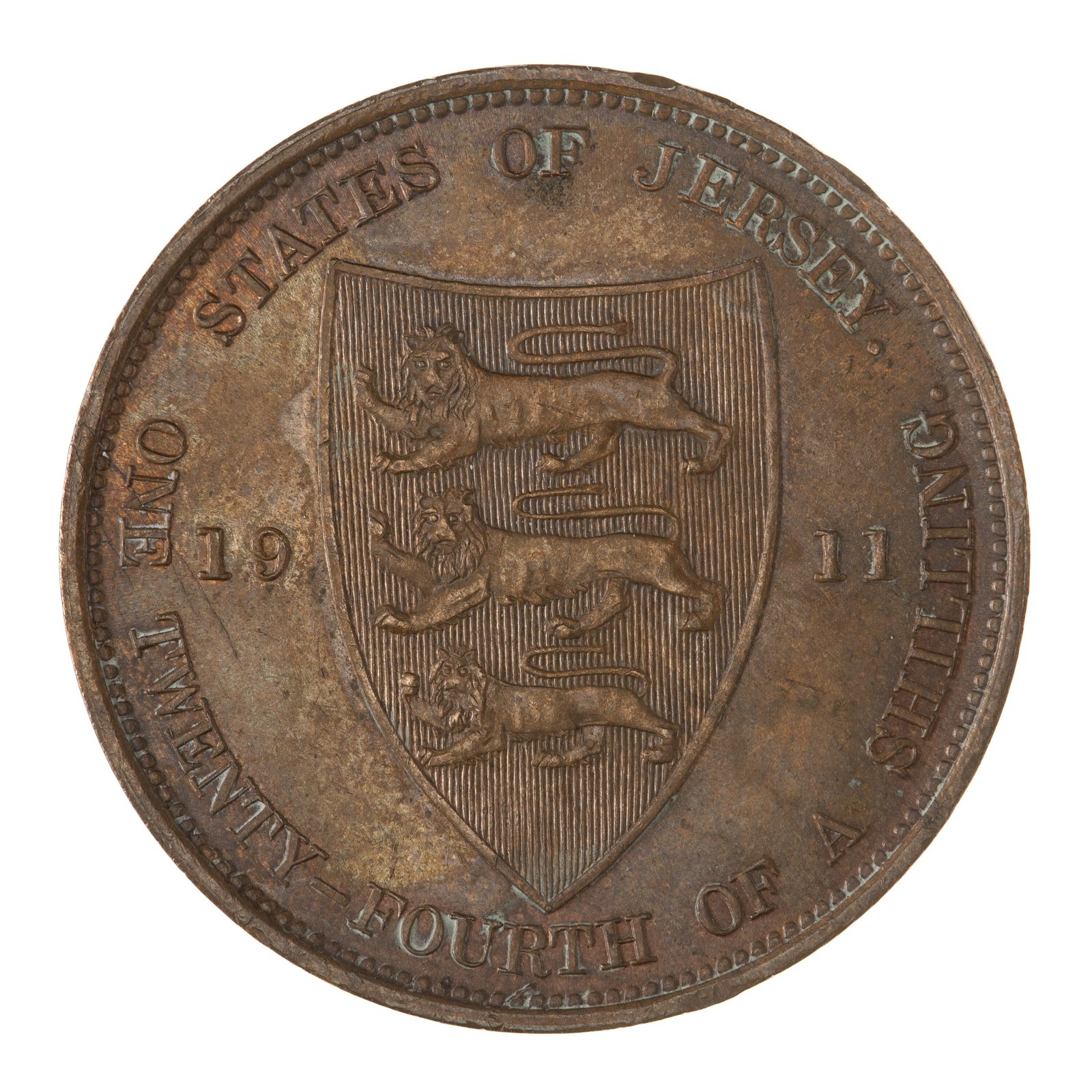 Coin, 1/24 shilling, Jersey, 1911 — museum object NU 13803