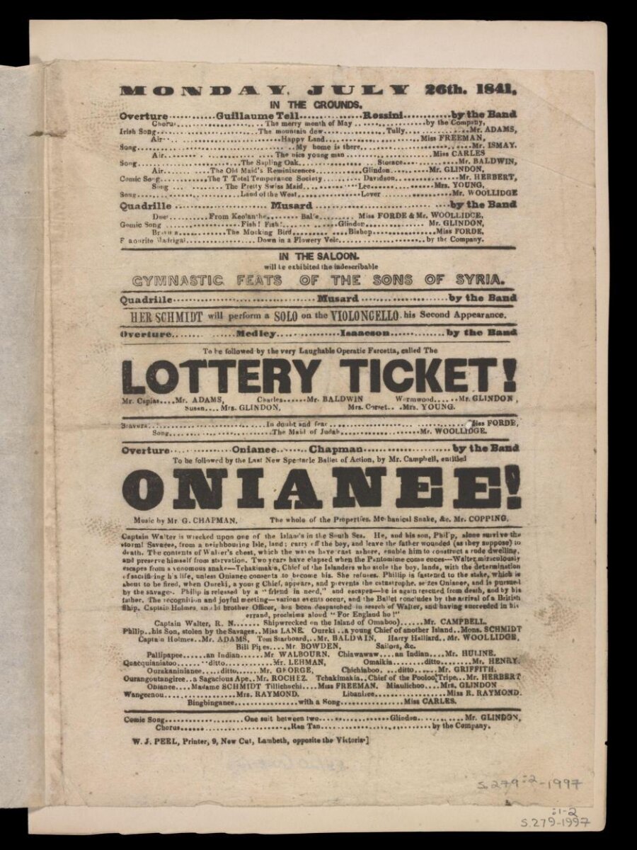 Playbill, London, 1841