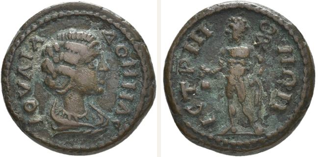 Istros, Iulia Domna, bronze coin — Hermes standing left (CN type 23185)