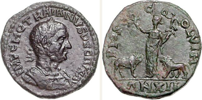 Viminacium, Decius, bronze coin — Moesia standing left (CN type 16552)