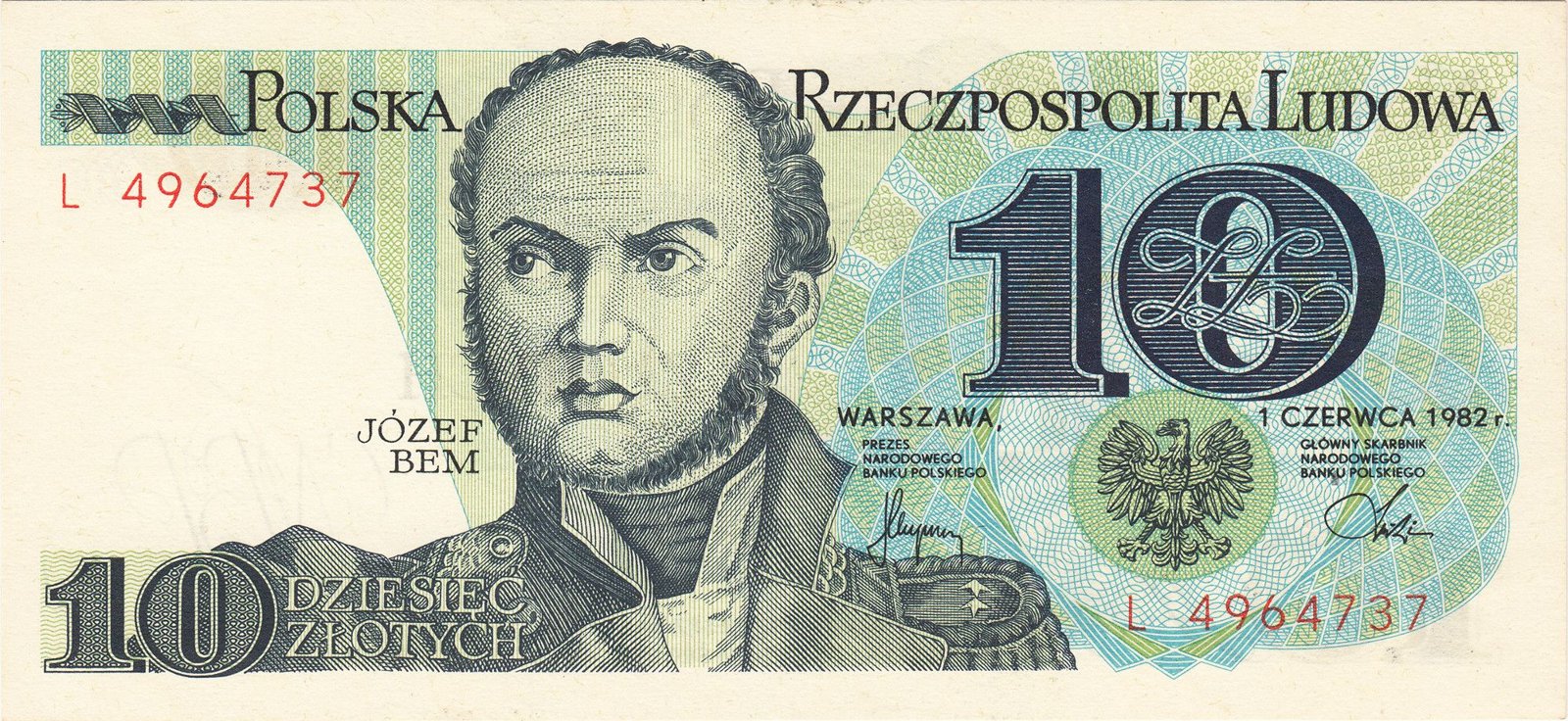 Obverse of 10 Zlotys (10 Złotych) (1982), Pick 148
