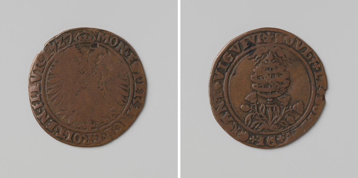 Birth of Philip, son of Charles V, jeton struck by order of Margaret of Austria, Governor of the Netherlands