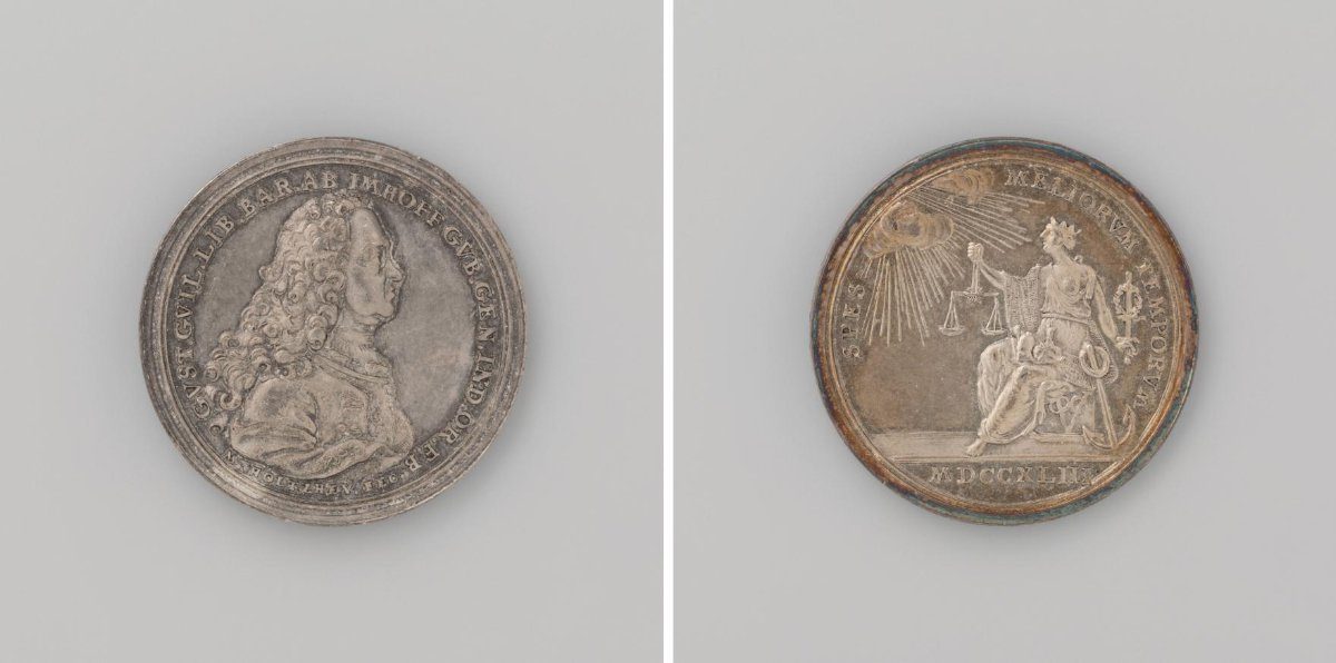 Arrival of Gustaaf Willem, Baron van Imhoff, Governor-General of the Dutch East Indies at the Cape of Good Hope, medal presented to guests at a meal there