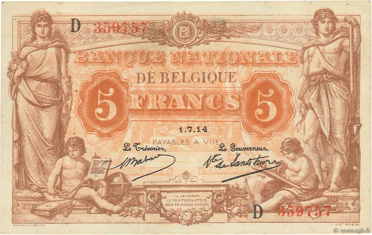 Obverse of 5 Francs (1914–1919), Pick 74