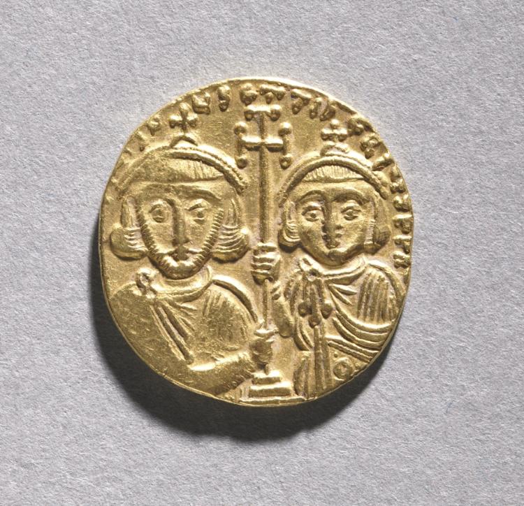 Solidus with Justinian II Rhinometus and His Son Tiberius (reverse), 705–711 (Cleveland Museum of Art 1968.57.b)