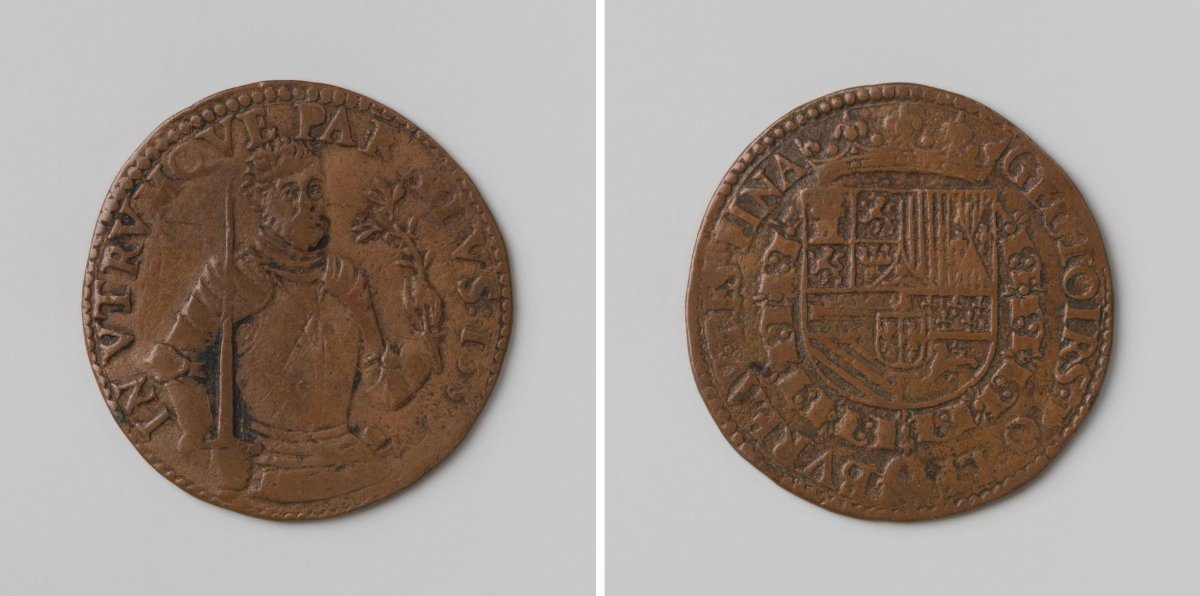 Beginning of peace negotiations between England, Spain and France in Cambrai, jeton of the Council of Finance in honour of Philip II, King of Spain