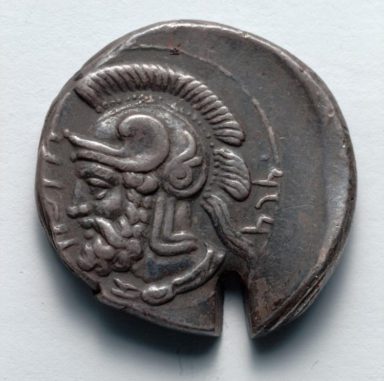 Stater: Head of Pharnabazus, Helmeted, within Circle (reverse), 379–374 BCE (Cleveland Museum of Art 1917.995.b)