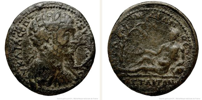 Attaea, Septimius Severus, bronze coin — River-god reclining left (CN type 24164)