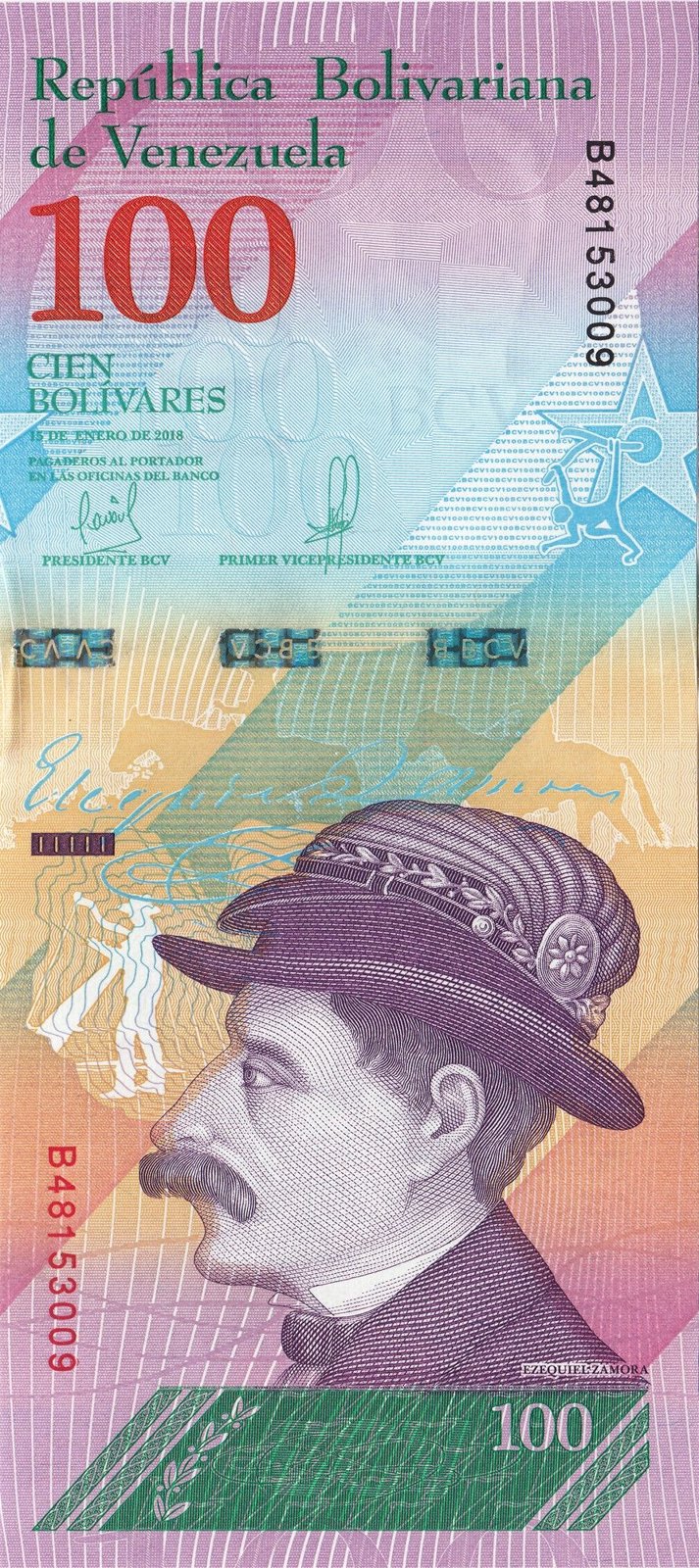 Obverse of 100 Bolivars (2018), Pick 106