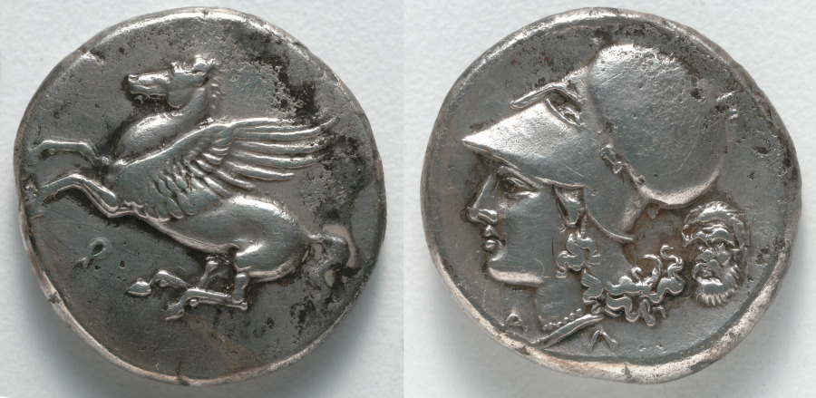 Stater: Pegasos (obverse); Head of Athena (reverse), c. 350–338 BCE (Cleveland Museum of Art 1916.984)