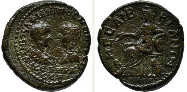 Mesembria, Philippus Arabs, bronze coin — Cybele enthroned left (CN type 15296)