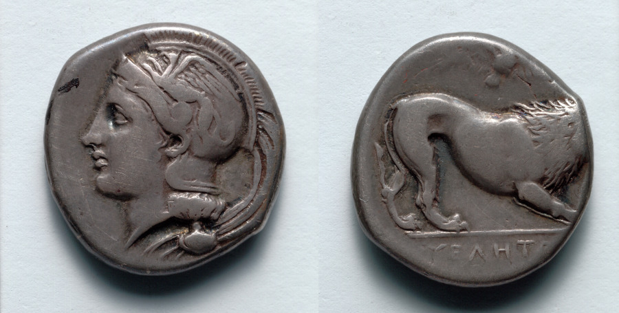 Stater: Head of Athena (obverse); Lion (reverse), c. 340–334 BC (Cleveland Museum of Art 1917.996)