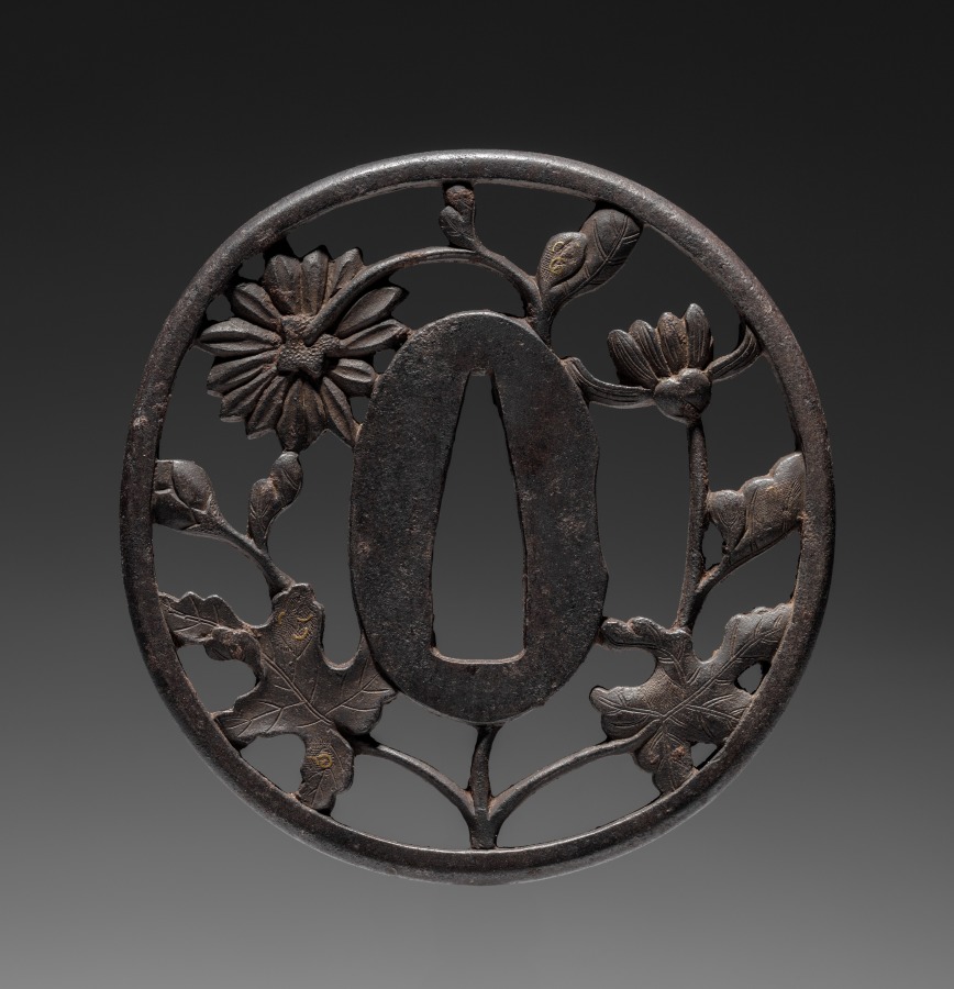 Additional museum view 2 of Sword Guard (Tsuba) with Chrysanthemum (accession 1919.479).
