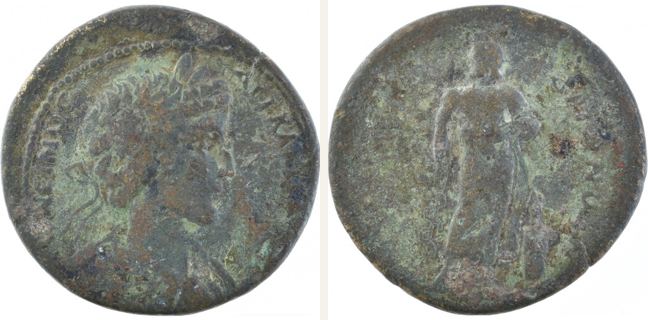 Aigeai, Commodus, bronze coin — Asclepius and Telesphoros (CN type 23244)