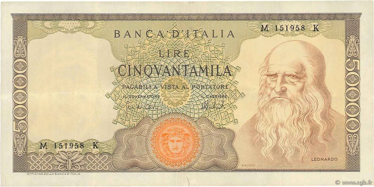 Obverse of 50 000 Lire (1967–1974), Pick 99