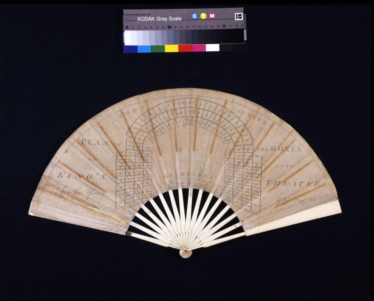 Fan — Fan printed with a plan of the boxes and names of the subscribers for the 1787 and 1788 seasons at the King's Theatre, London, 1787