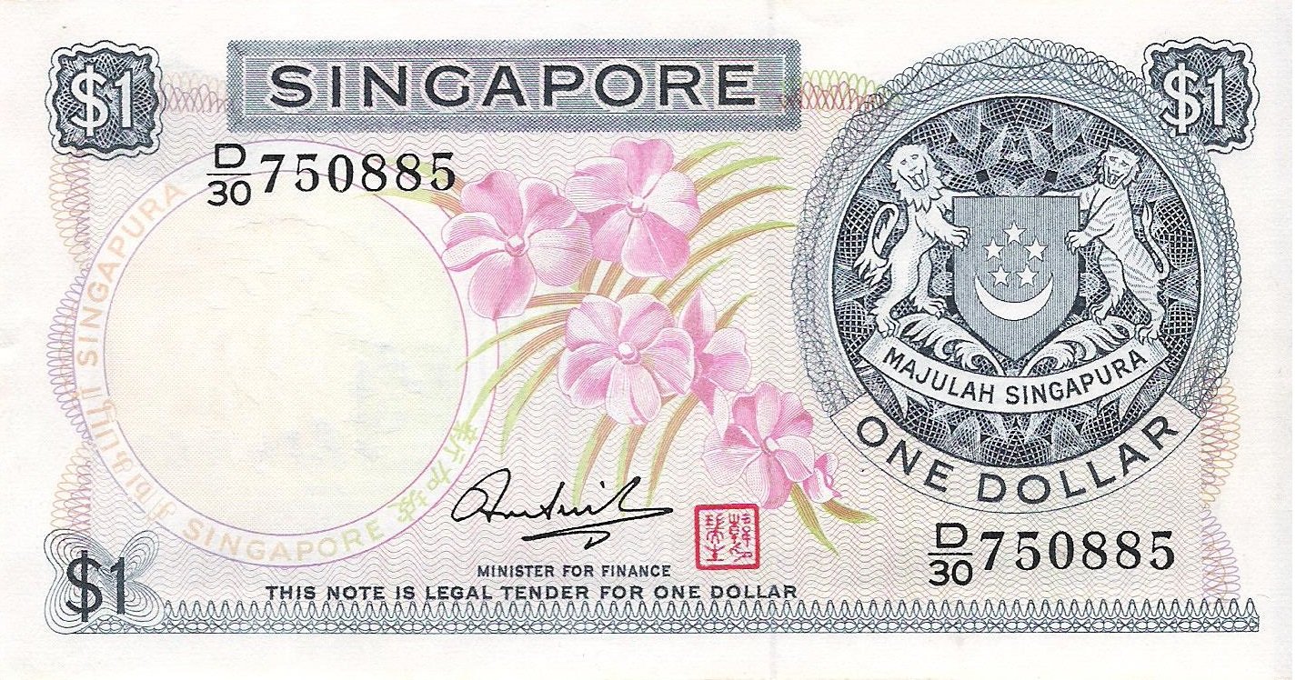 1 Dollar, Board of Commissioners of Currency, Singapore, Singapore, 1967–1972 (Pick 1)