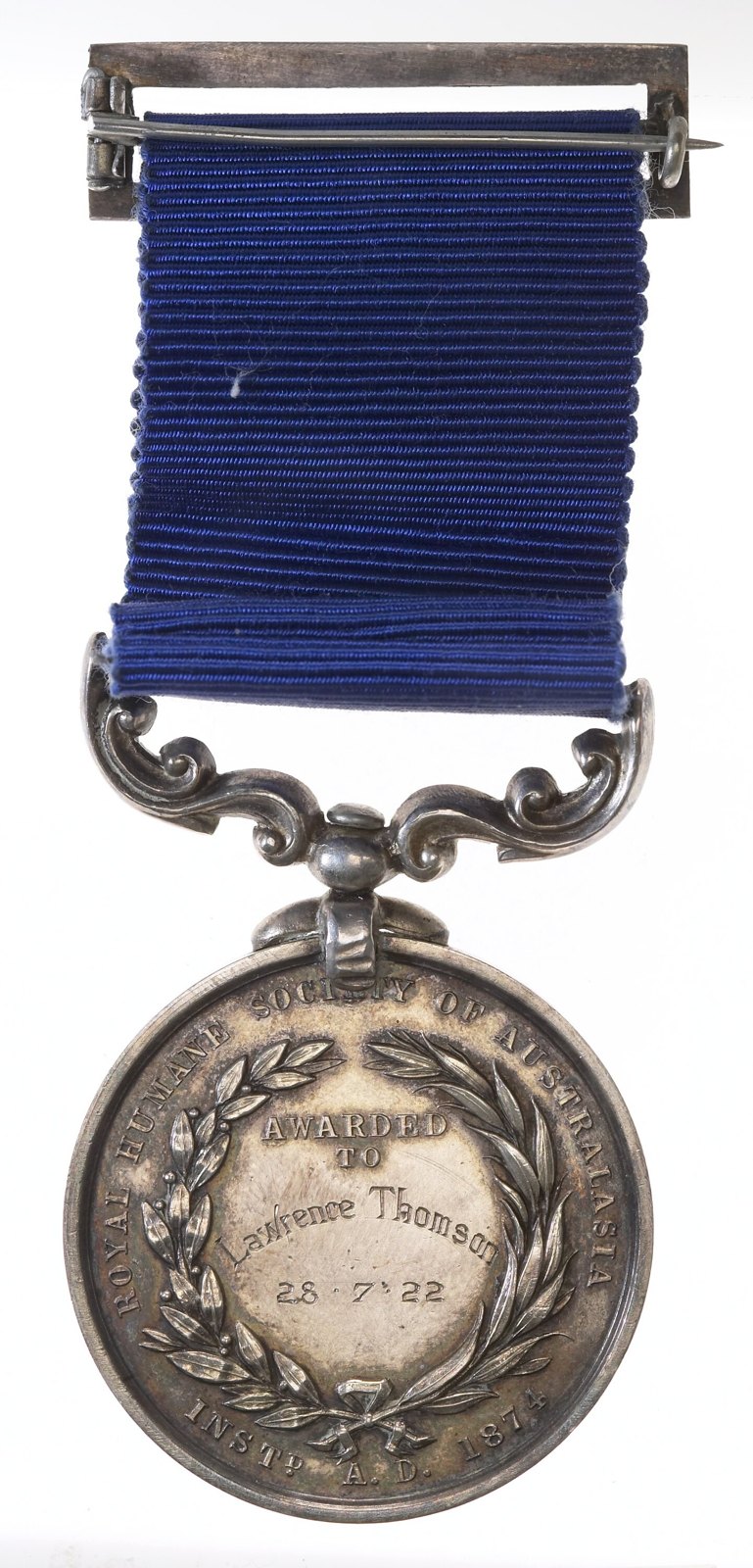 Medal, Royal Humane Society of Australasia, Australia, 1922 — museum object NU 35645