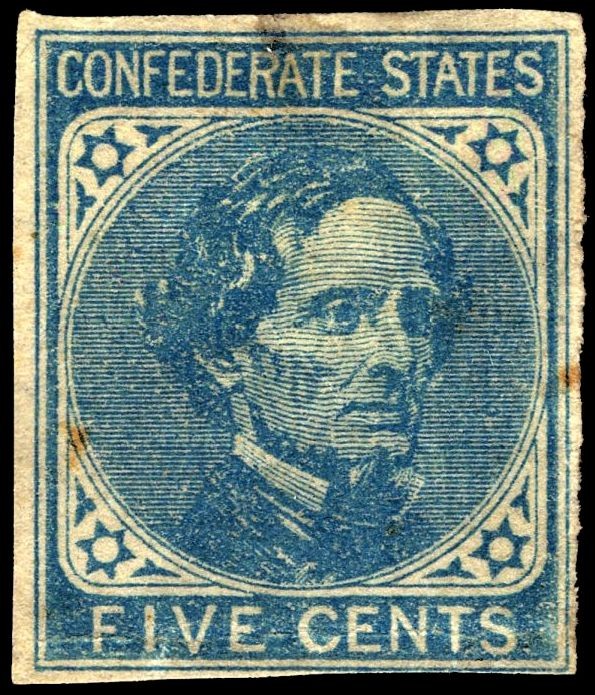 A stamp from this issue: Confederate stamp Jefferson Davis 5c 1862 issue