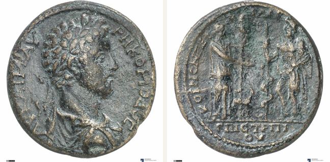 Pergamon, Commodus, bronze coin — Artemis and Asclepius (CN type 17788)