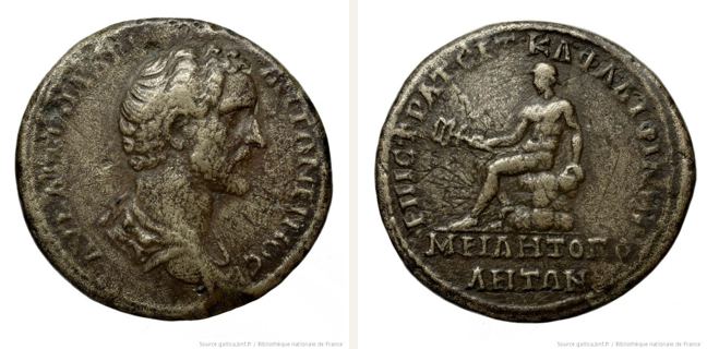 Miletoupolis, Antoninus Pius, bronze coin — Nude Hermes seated left on rock (CN type 17586)
