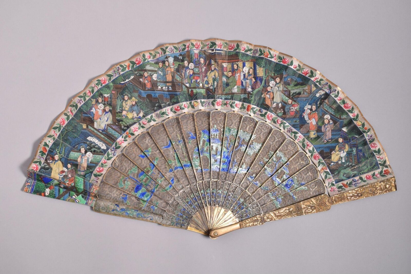 Fan, brass guards, silk leaf, China, 1800-1850 — museum object T.222&A-1959