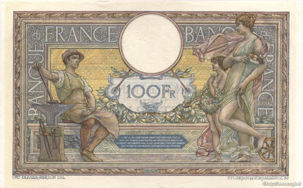 Reverse of 100 Francs (1909–1923), Pick 71