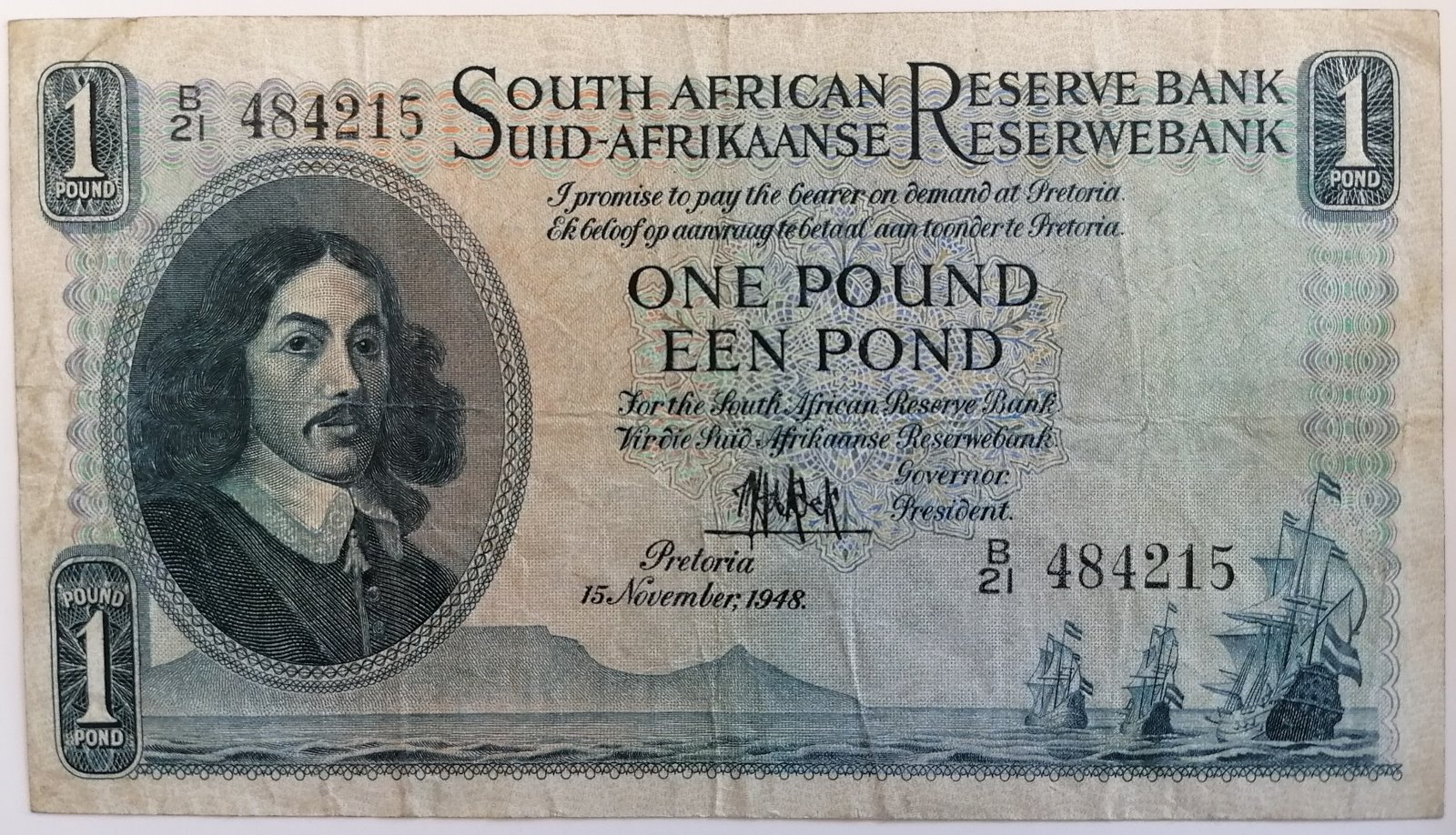 Obverse of 1 Pound (1948–1959), Pick 92