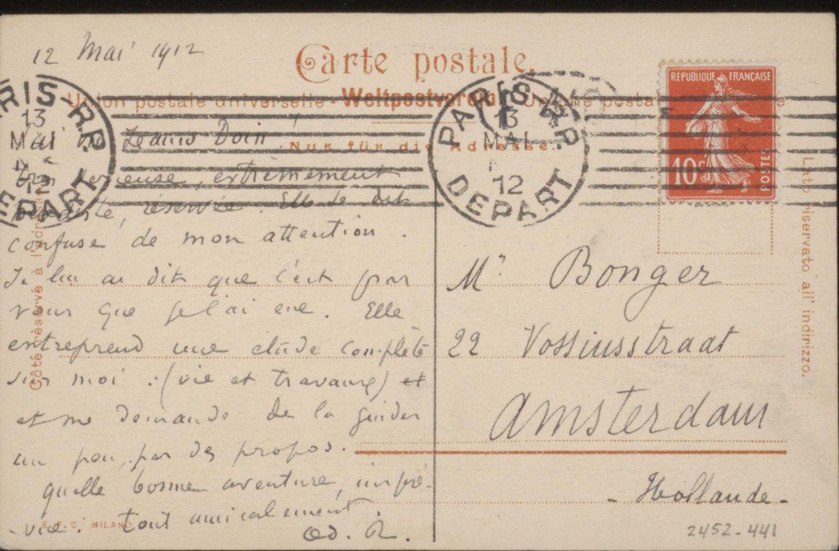 Prentbriefkaart aan Andries Bonger