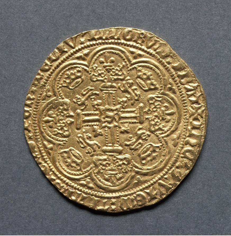 Noble: Henry IV Standing in Ship with Shield of Arms (obverse); Ornamental Cross with Lis Terminals (reverse), 1399–1412 (Cleveland Museum of Art 1969.163.b)
