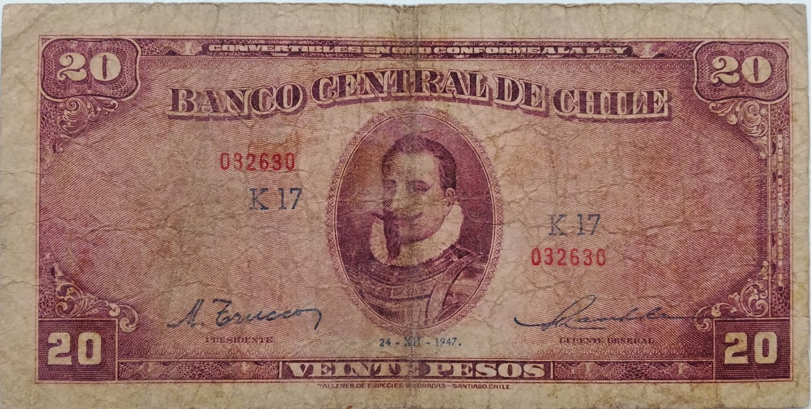 Obverse of 20 Pesos (1939–1947), Pick 93