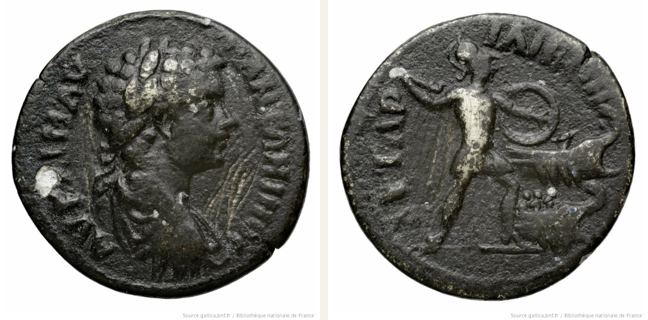Ilion, Caracalla, dupondius — Hector in armour striding right (CN type 20281)