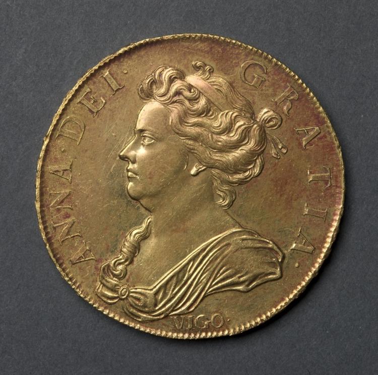 Five Guineas: Anne (obverse), 1703 (Cleveland Museum of Art 1969.203.a)