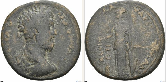 Assos, Commodus, bronze coin — Athena standing left (CN type 18932)