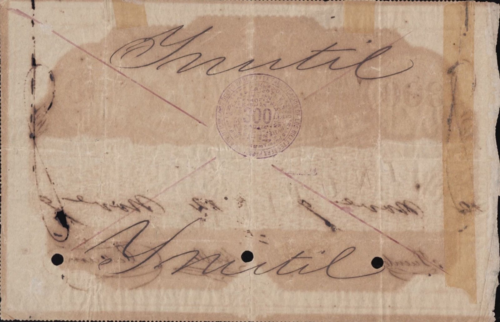 Reverse of 300 Pesos (1869), Pick 16